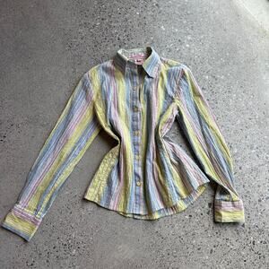 FDJ French Dressing Women’s 4 Striped Button Up Shirt Pastel Y2K Cotton